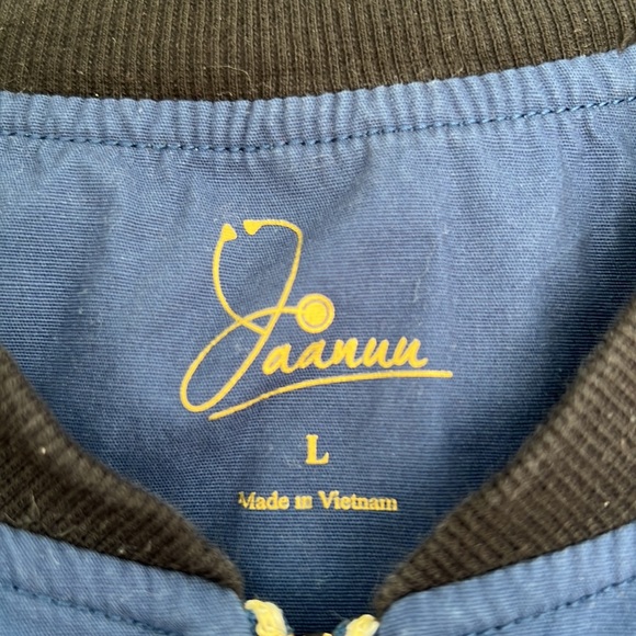 Jaanuu Scrub Bomber Jacket with Elbow Patches in Navy and Black Size Large - Picture 3 of 3